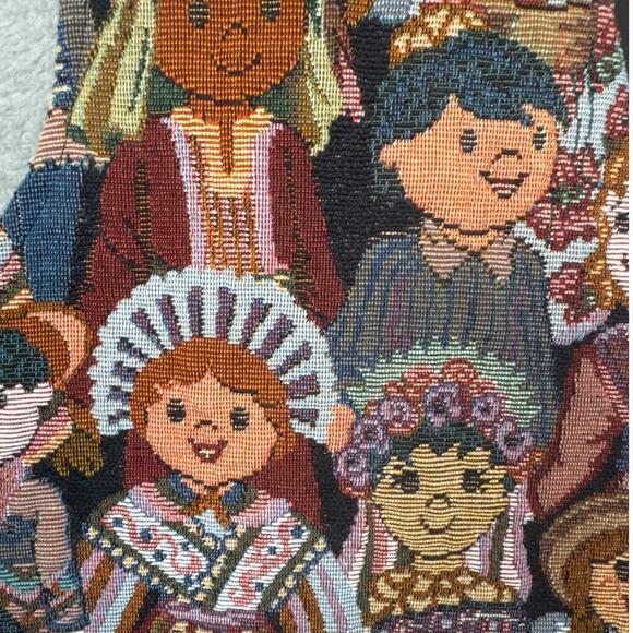 Vtg Facets Tapestry Vest Multicultural Child Motif 1X Grandmacore Teacher Style - Picture 3 of 8